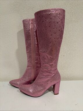 Pink Sparkle Knee-High Heel Boots